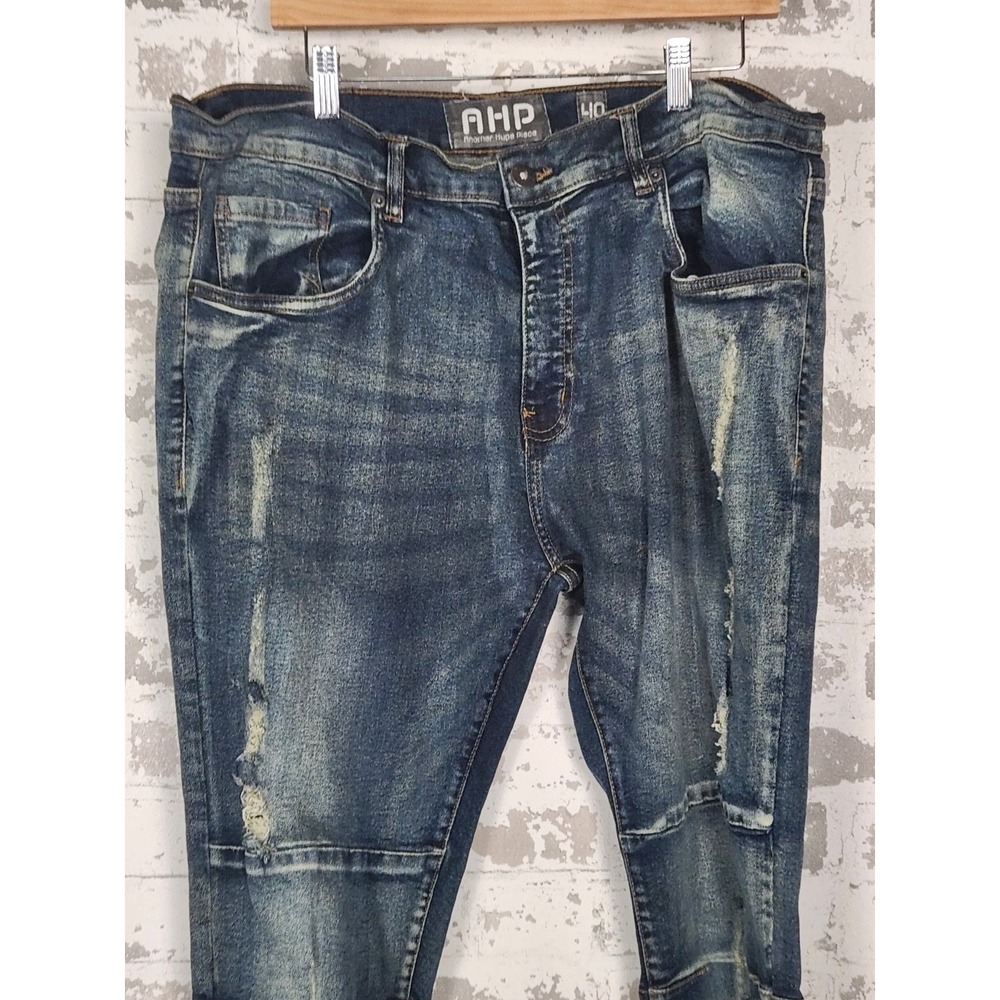 AHP Another Hype Piece Moto Jeans Mens 40 Blue Distressed Biker Streetwear Slim